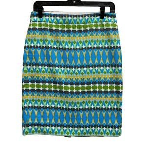 J. Crew The Pencil Skirt Basketweave Cotton Multi Color Style B8203 Size 2‎ EUC